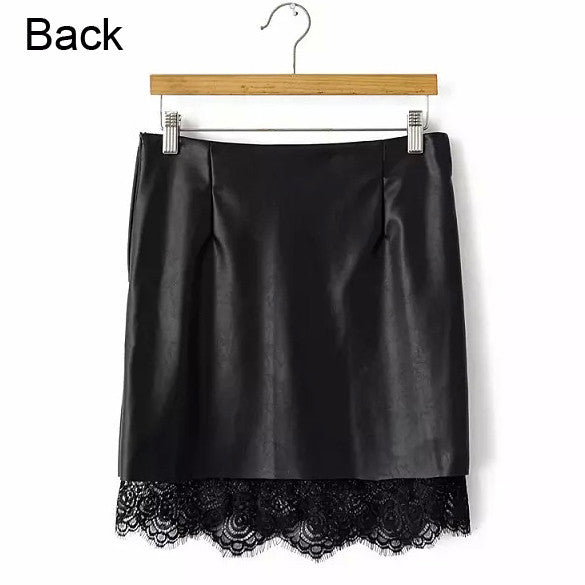 Casual Party Synthetic Leather Lace Skirt