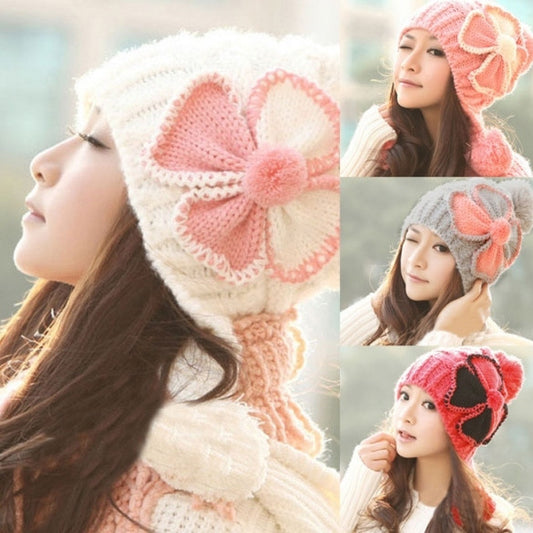 Stylish New Women's Knit Winter Warm Cap Hat Ski Slouch Flower Pattern