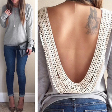 Long Sleeve O-neck Backless Tops Shirt Blouse - MeetYoursFashion - 1