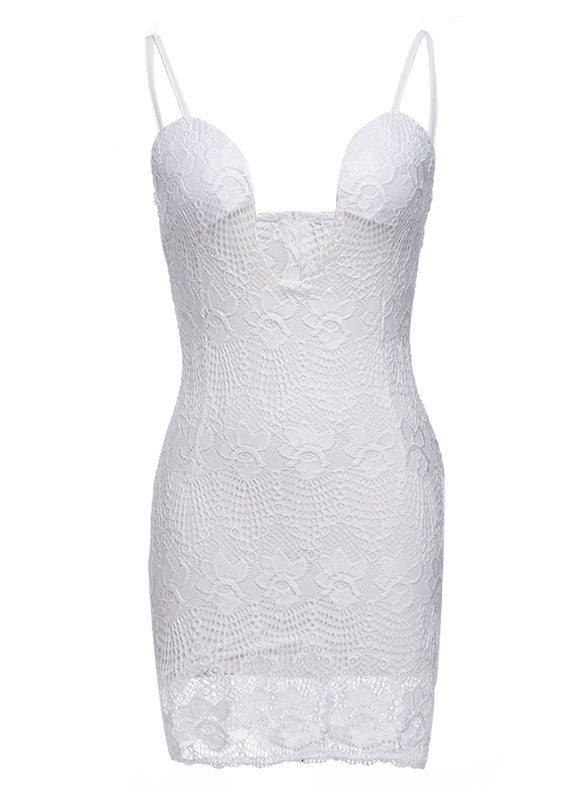 Spaghetti Strap Slim Lace Package Hip Dress With Padded - MeetYoursFashion - 3