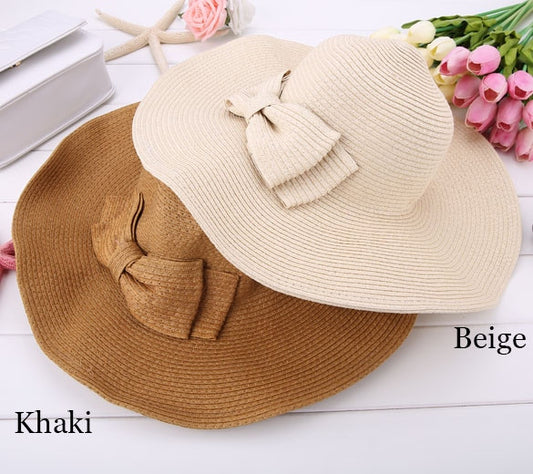 New Fashion Women's Foldable Wide Brim Bowknot Decoration Beach Straw Hat Cap