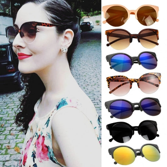 Fashion Unisex Retro Designer Super Round Circle Cat Eye Semi-Rimless Sunglasses Glasses Goggles