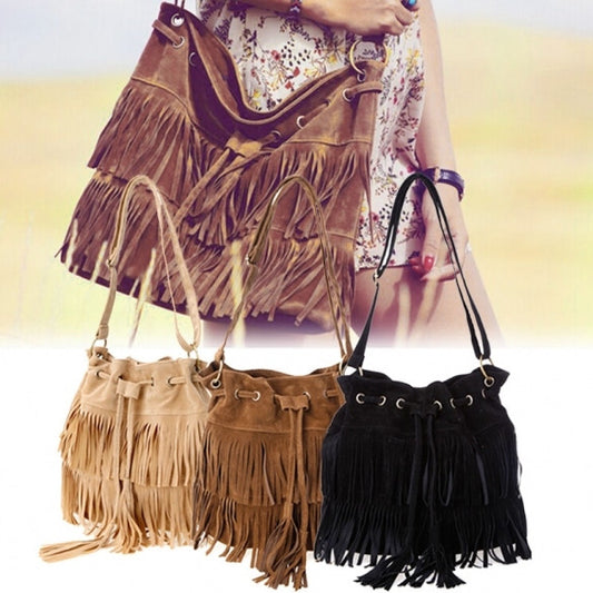 New Fashion Women's Faux Suede Fringe Tassels Cross-body Bag Shoulder Bag Handbags