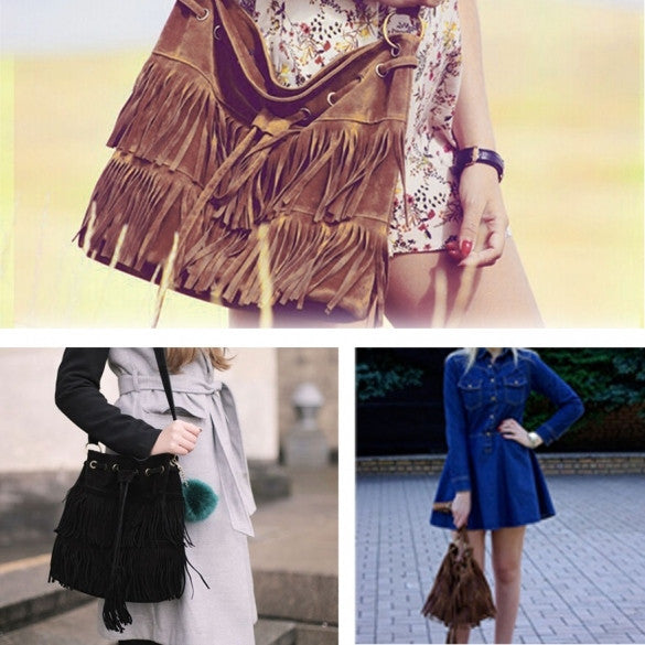 New Fashion Women's Faux Suede Fringe Tassels Cross-body Bag Shoulder Bag Handbags