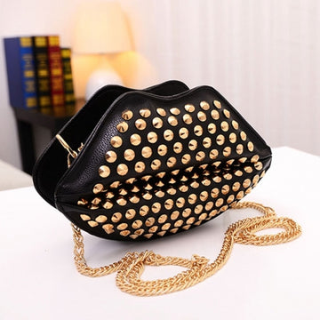 New Fashion Lady Women's Artificial Leather Lip Shape Chain Rivets Shoulder Bag Cross Bags