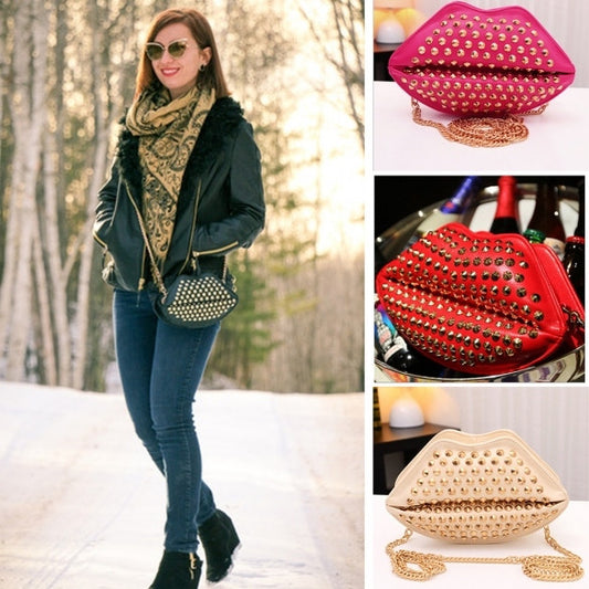 New Fashion Lady Women's Artificial Leather Lip Shape Chain Rivets Shoulder Bag Cross Bags