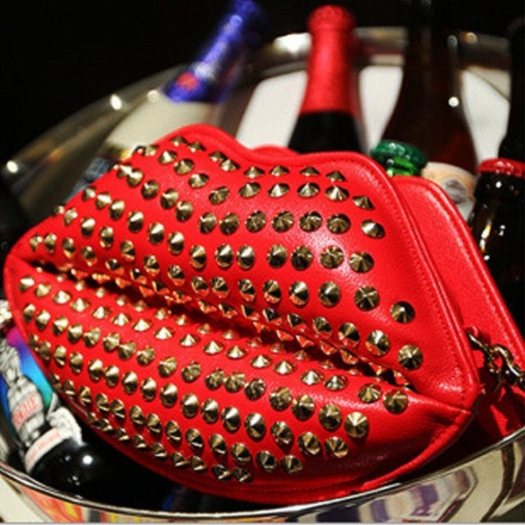 New Fashion Lady Women's Artificial Leather Lip Shape Chain Rivets Shoulder Bag Cross Bags