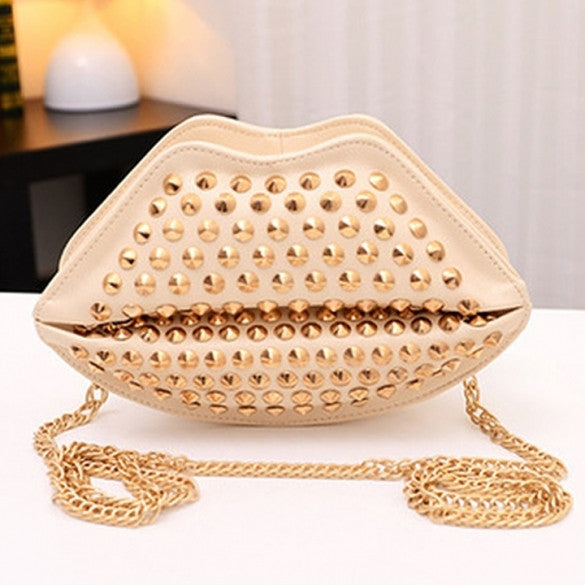 New Fashion Lady Women's Artificial Leather Lip Shape Chain Rivets Shoulder Bag Cross Bags