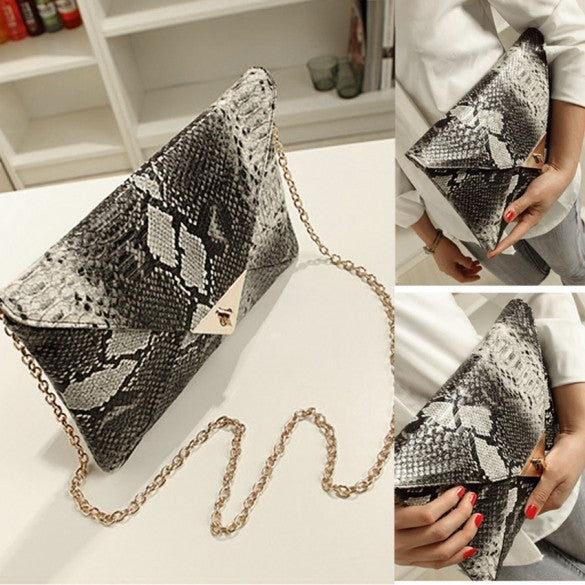 Sexy Women's Retro Snakeskin Pattern Envelope Bag Clutch Purse Evening Bag Handbag