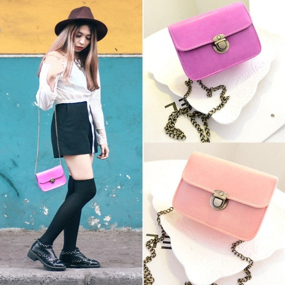 Stylish Women Synthetic Leather Metal Chain Bag Casual Mini Shoulder Bag Handbag