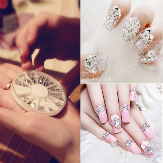 New Nail Art Tips Crystal Glitter Rhinestone Decoration Wheel 4 Sizes 300pcs