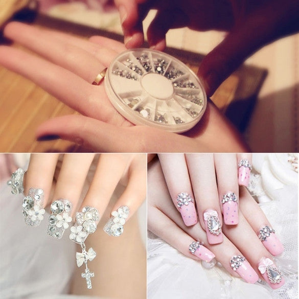 New Nail Art Tips Crystal Glitter Rhinestone Decoration Wheel 4 Sizes 300pcs