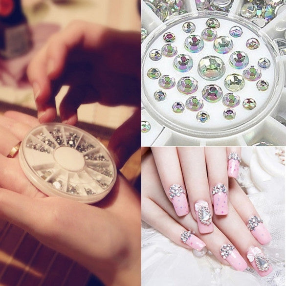 New Nail Art Tips Crystal Glitter Rhinestone Decoration Wheel 4 Sizes 300pcs