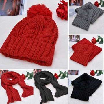 Fashion Women's Girls' Beanie Winter Warm Cap Woolen Blend Knitted Hats W/ Scarf