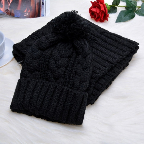 Fashion Women's Girls' Beanie Winter Warm Cap Woolen Blend Knitted Hats W/ Scarf