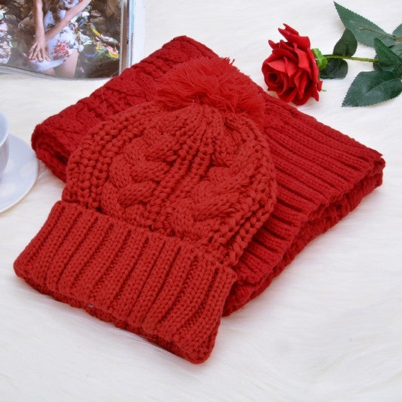 Fashion Women's Girls' Beanie Winter Warm Cap Woolen Blend Knitted Hats W/ Scarf