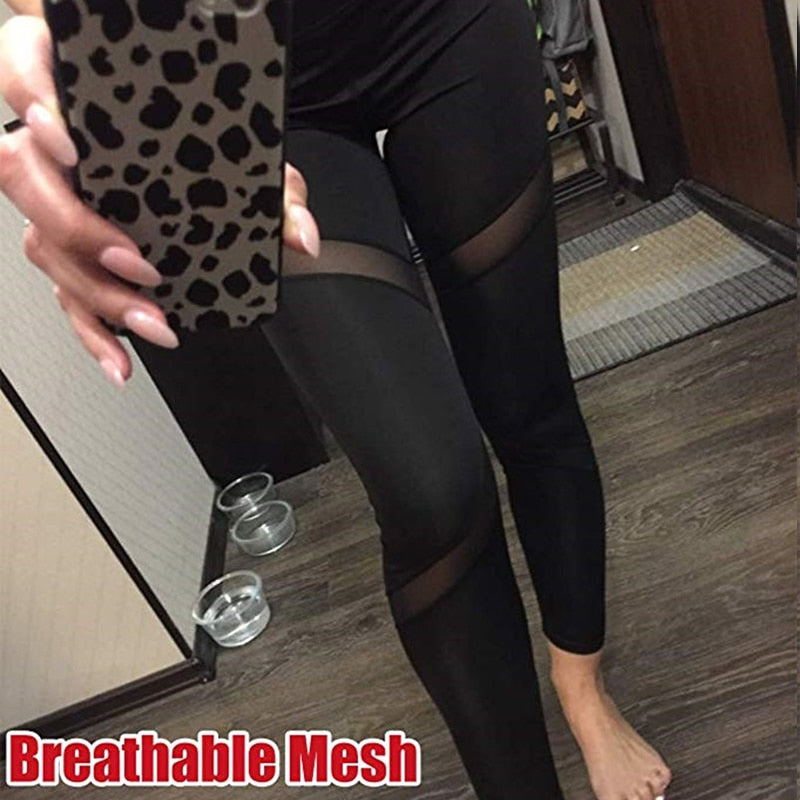 Sexy Black High Waist Mesh Patchwork Skinny Leggings Pants