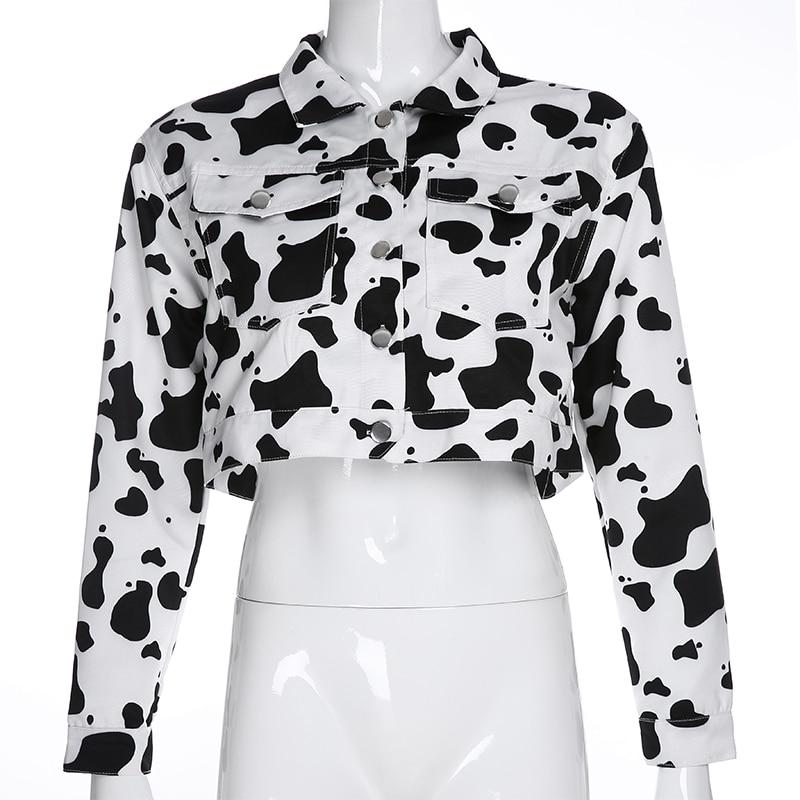 Streetwear Cow Print Cropped Female Jacket Casual Buttons Coat Women Cardigan Spring Autumn Basic Jackets Outwear