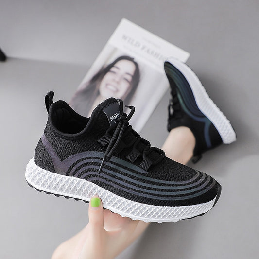 Lace Up Stripes Stretch Fabric Sneakers