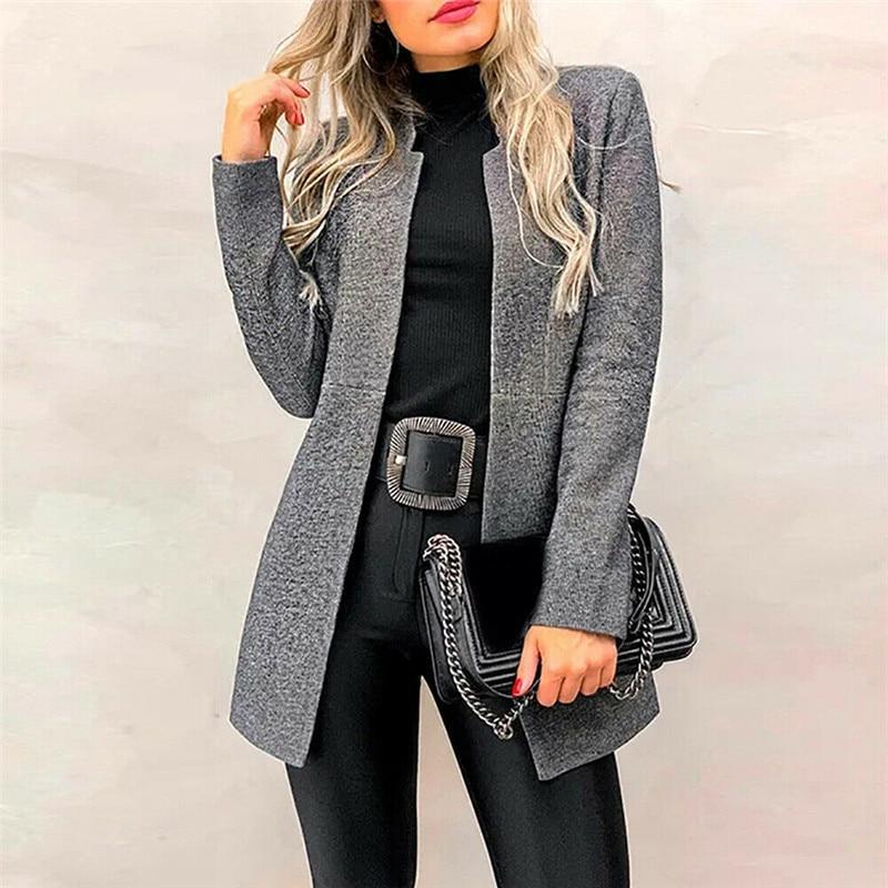 Cotton Women Autumn Winter Long Sleeve Cardigan Long Coat Fashion Suit Collar Ladies Office Clothing Workwear