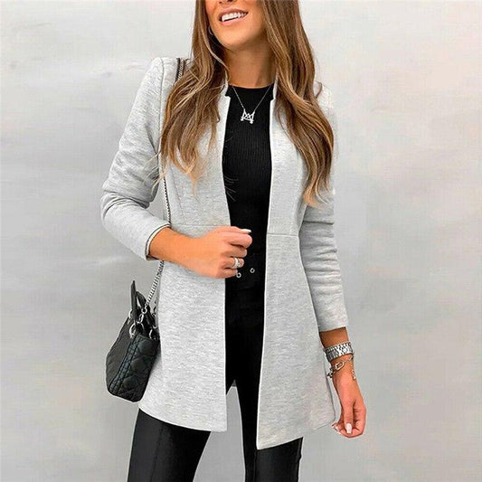 Cotton Women Autumn Winter Long Sleeve Cardigan Long Coat Fashion Suit Collar Ladies Office Clothing Workwear