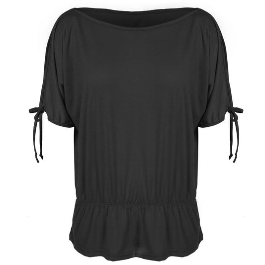 Off Shoulder Solid O-Neck Tunic Blouse Tops