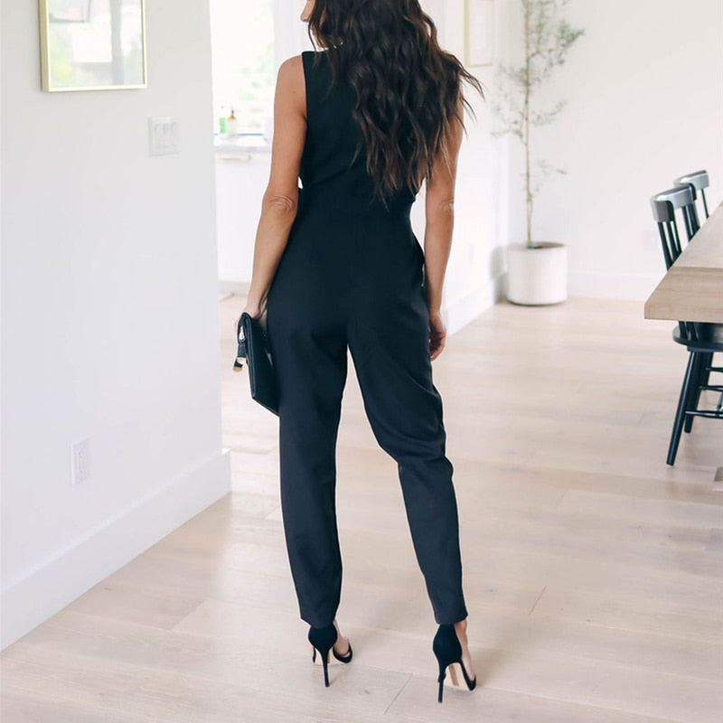 Black Lace Sleeveless Bandage Bodycon Skinny Jumpsuits