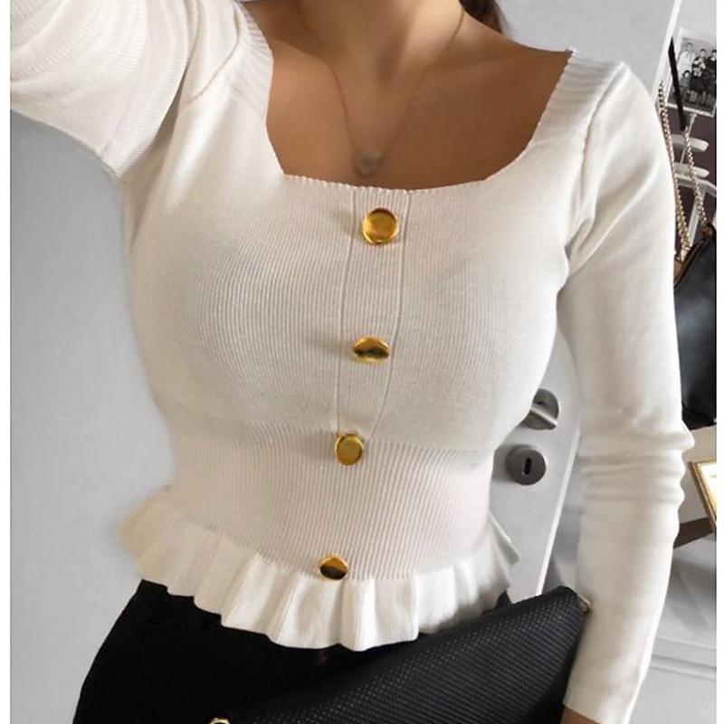 Women Sweater Korean Version Long Sleeve Sweet Solid Short Girl Early Autumn Knitted Pullovers