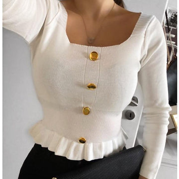Women Sweater Korean Version Long Sleeve Sweet Solid Short Girl Early Autumn Knitted Pullovers