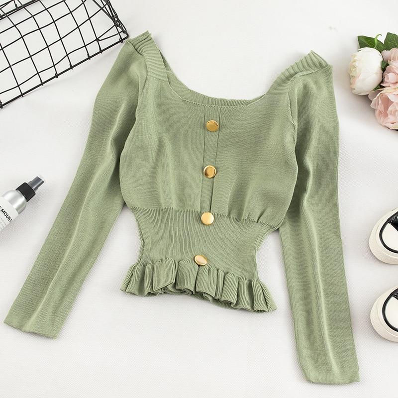 Women Sweater Korean Version Long Sleeve Sweet Solid Short Girl Early Autumn Knitted Pullovers