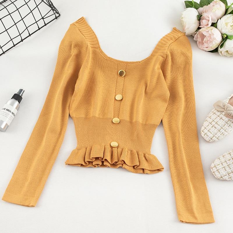 Women Sweater Korean Version Long Sleeve Sweet Solid Short Girl Early Autumn Knitted Pullovers