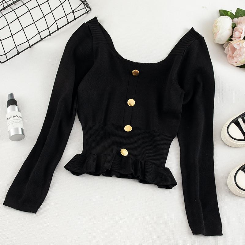 Women Sweater Korean Version Long Sleeve Sweet Solid Short Girl Early Autumn Knitted Pullovers