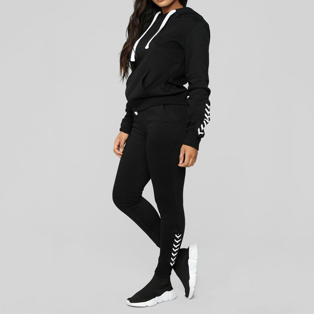 2 Piece Set Women Hoodies Sweatershirts Sports Set Warm Pullover Clothes Ladies Solid Tracksuit Women Set Top Pants Suit