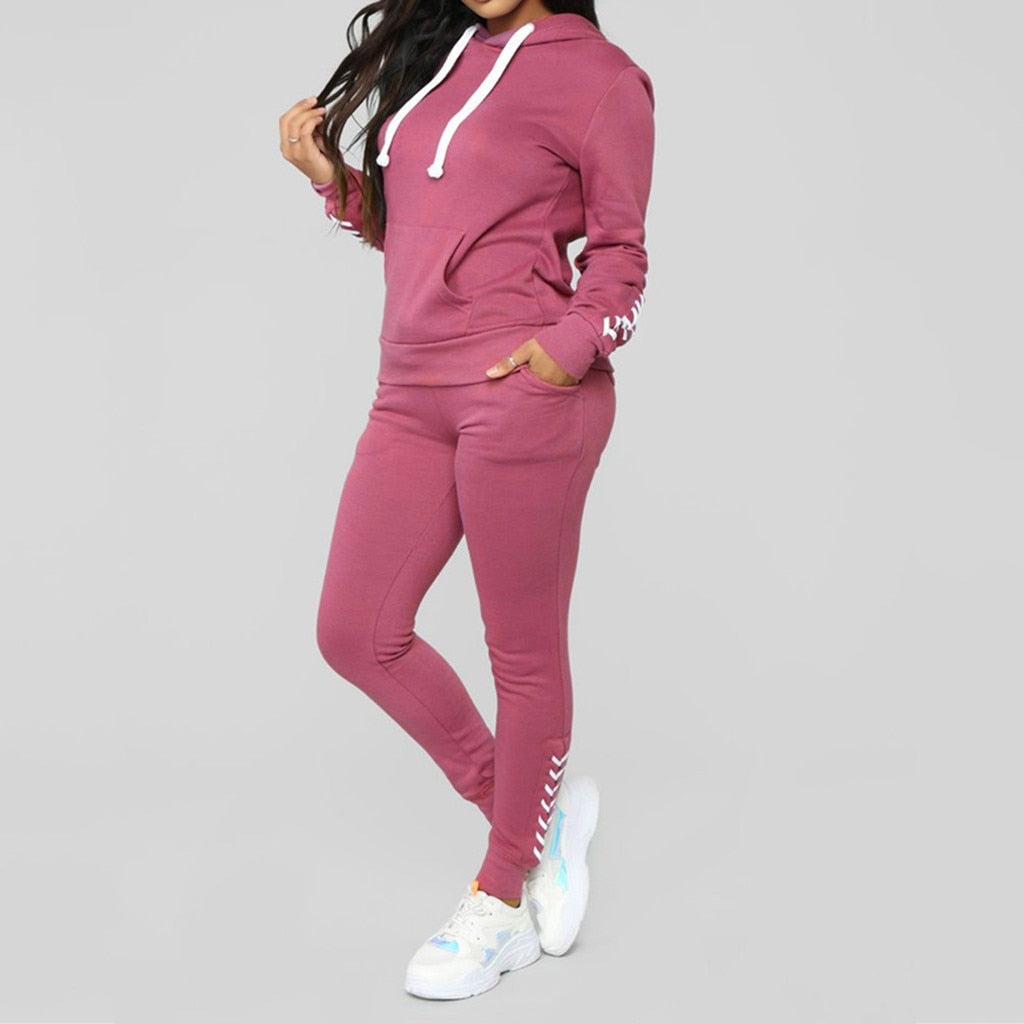 2 Piece Set Women Hoodies Sweatershirts Sports Set Warm Pullover Clothes Ladies Solid Tracksuit Women Set Top Pants Suit