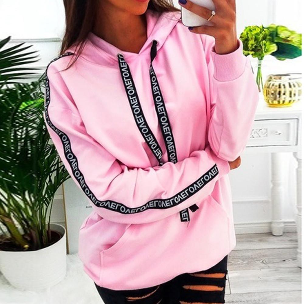 Women Autumn Sweatshirt Women Long Sleeve Solid Hooded Pullover Tops Blouse Letter Print Hoodies