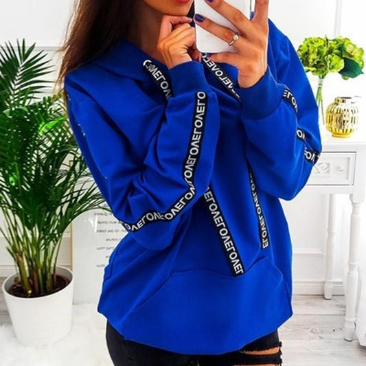 Women Autumn Sweatshirt Women Long Sleeve Solid Hooded Pullover Tops Blouse Letter Print Hoodies