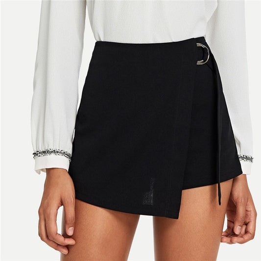 Black Elegant Solid Short Pants Dress