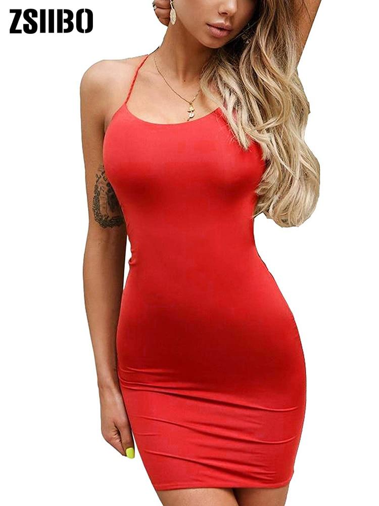 Women Sexy Bodycon Party Dresses Backless Spaghetti Straps Clubwear Mini Dress