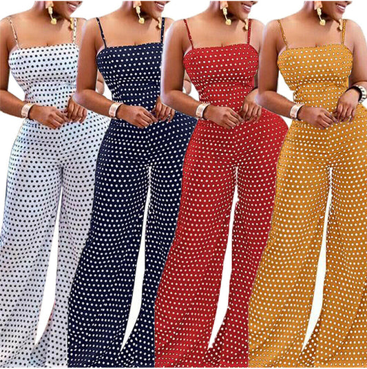 Polka Dot Wide Leg High Waist Jumpsuits