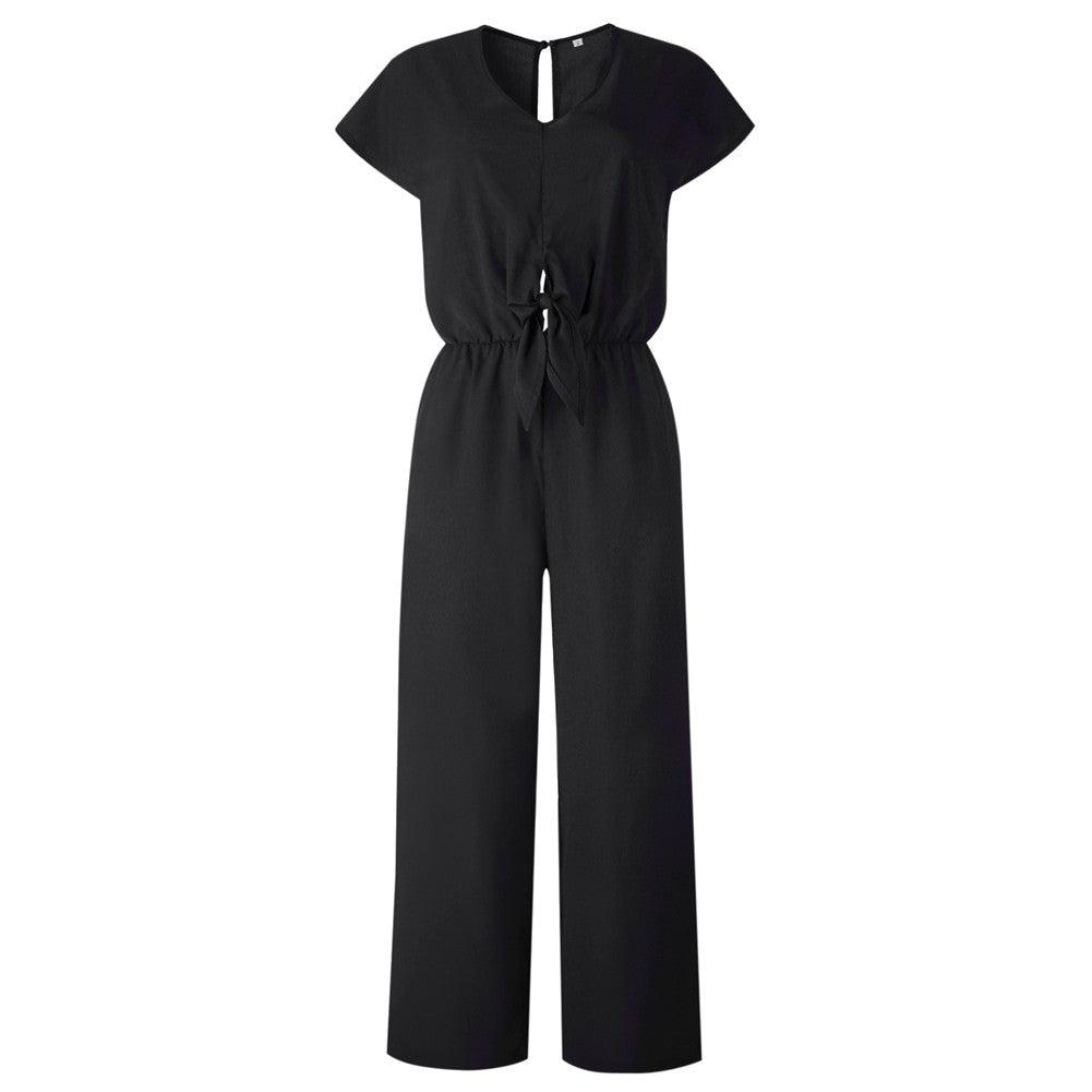 Black Wide Leg Backless V Neck High Waist Jumpsuits