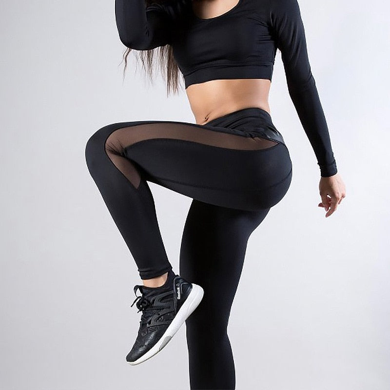 Sports High Waist Mesh Patchwork Skinny Leggings Pants