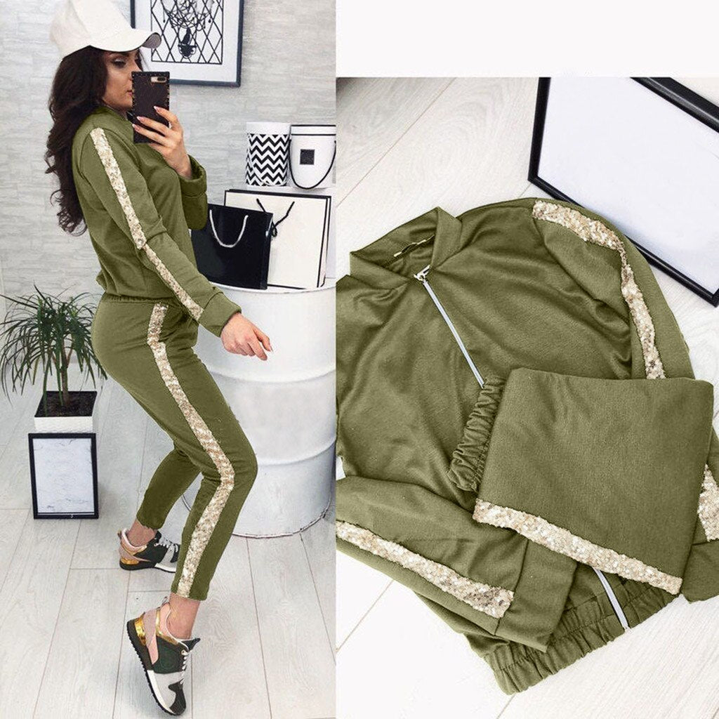 Tracksuit Women 2 Piece Set Tops Pant Clothing Breathable Ladies Stripted 3pcs Sports Suits