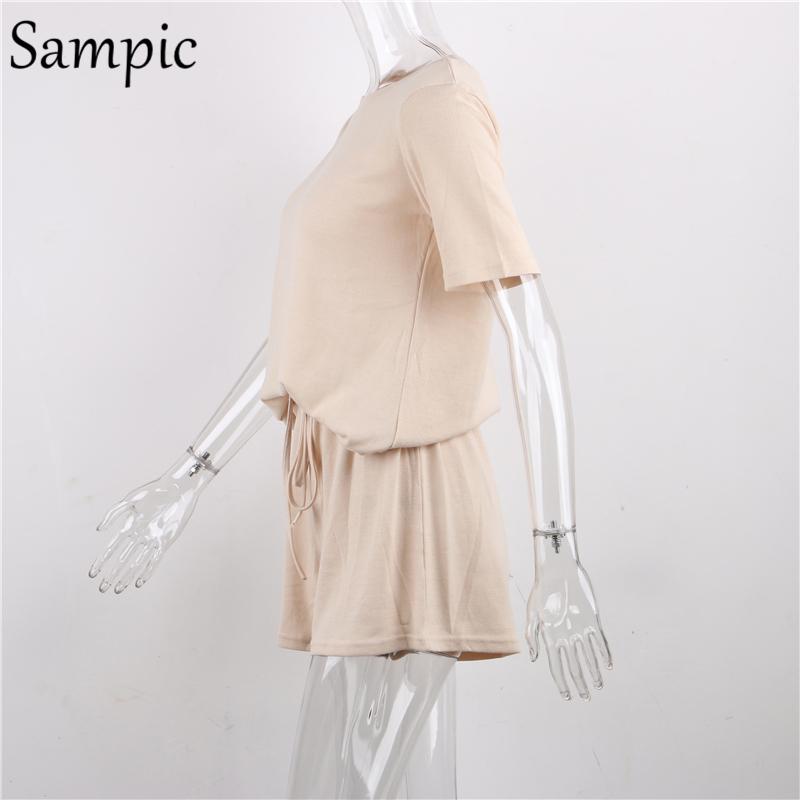 Summer Beach Casual O Neck Khaki Short Sleeve Two Piece Set Crop Top And Shorts Drawstring 2 Piece Women Set Outfits