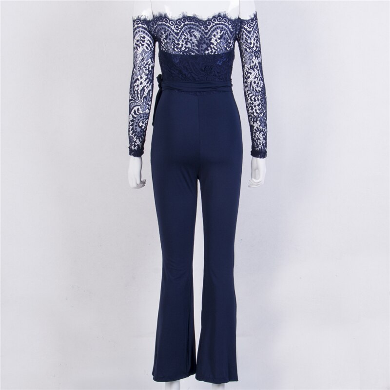 Off Shoulder Lace High Waist Wide Jumpsuits