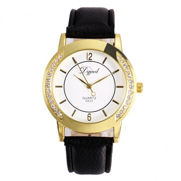 Women Fashion Synthetic Leather Large Dial Quartz Analog Rhinestone Wrist Watch