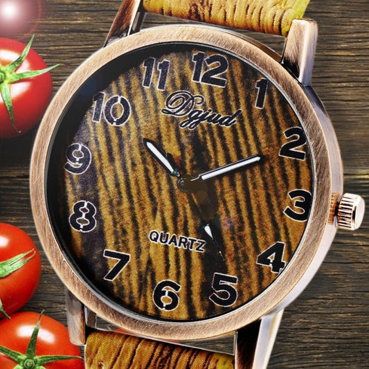 Vintage Style Women Analog Wooden Synthetic Leather Watchband Quartz Casual Watch Wristwatch