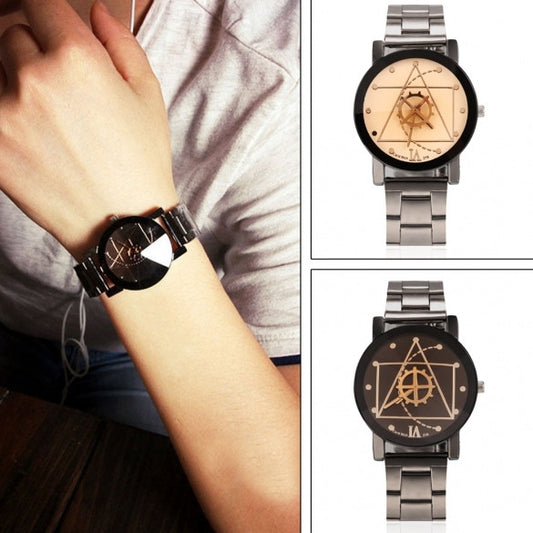 New Men/Women Lovers Quartz Analog Compass Stainless Steel Wrist Watch