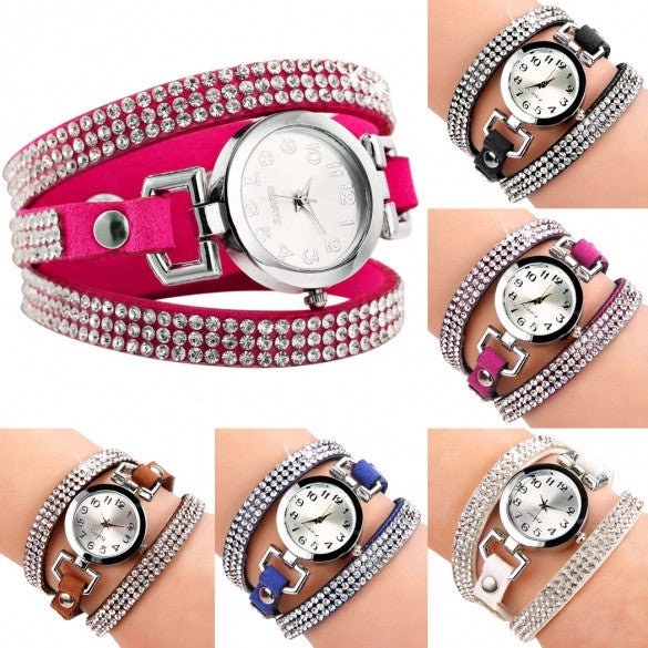 Korean Fashion Women Rhinestone Bracelet Round Dial Analog Quartz Casual Watch Wristwatch