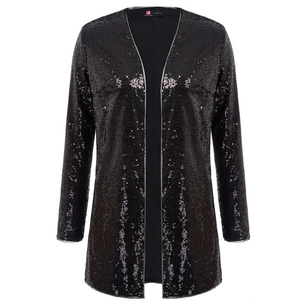 Women Sparkle Sequin Coat Jacket Stunning Open Front Long Sleeve Cardigan Outwear Fashion Sequins Streetwear