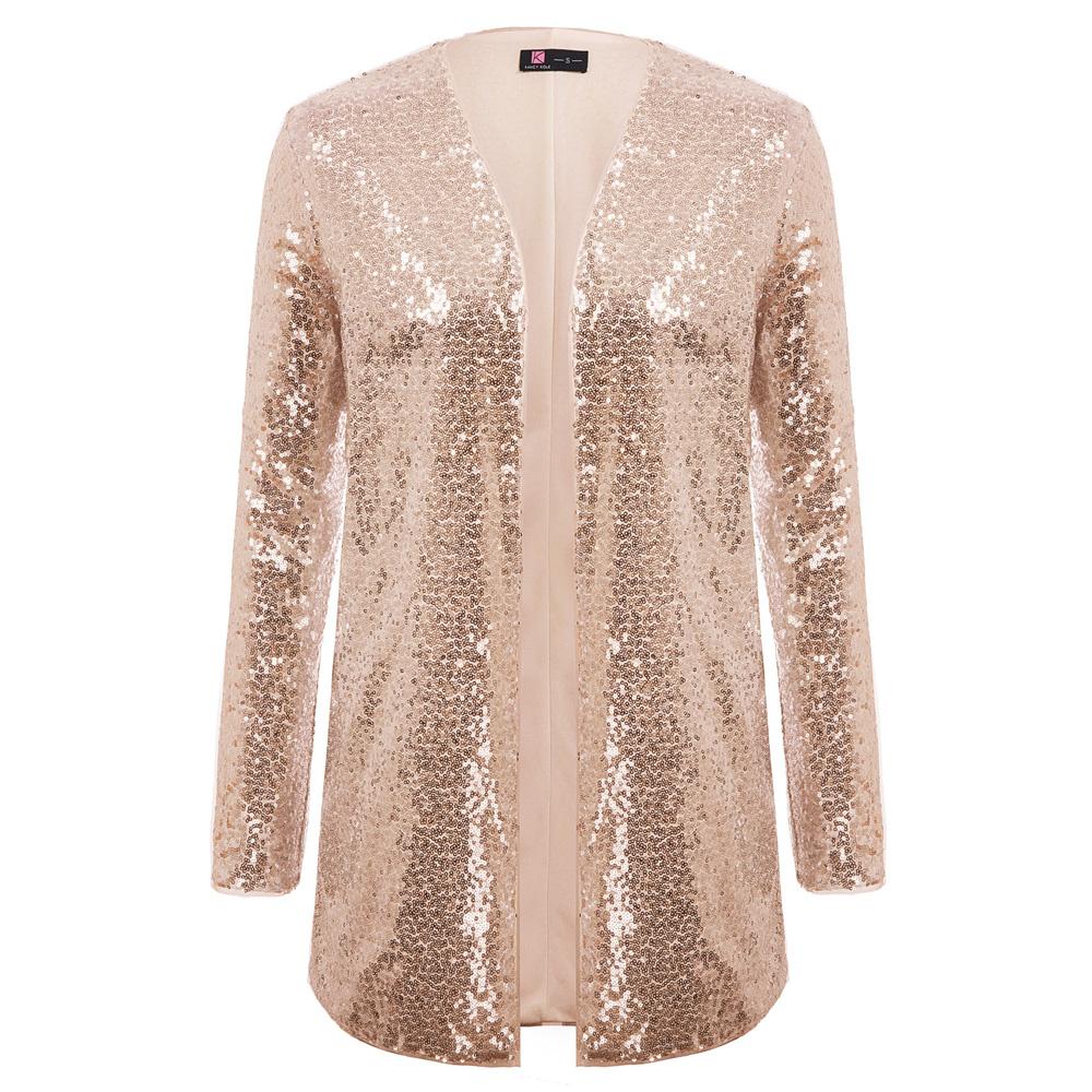 Women Sparkle Sequin Coat Jacket Stunning Open Front Long Sleeve Cardigan Outwear Fashion Sequins Streetwear